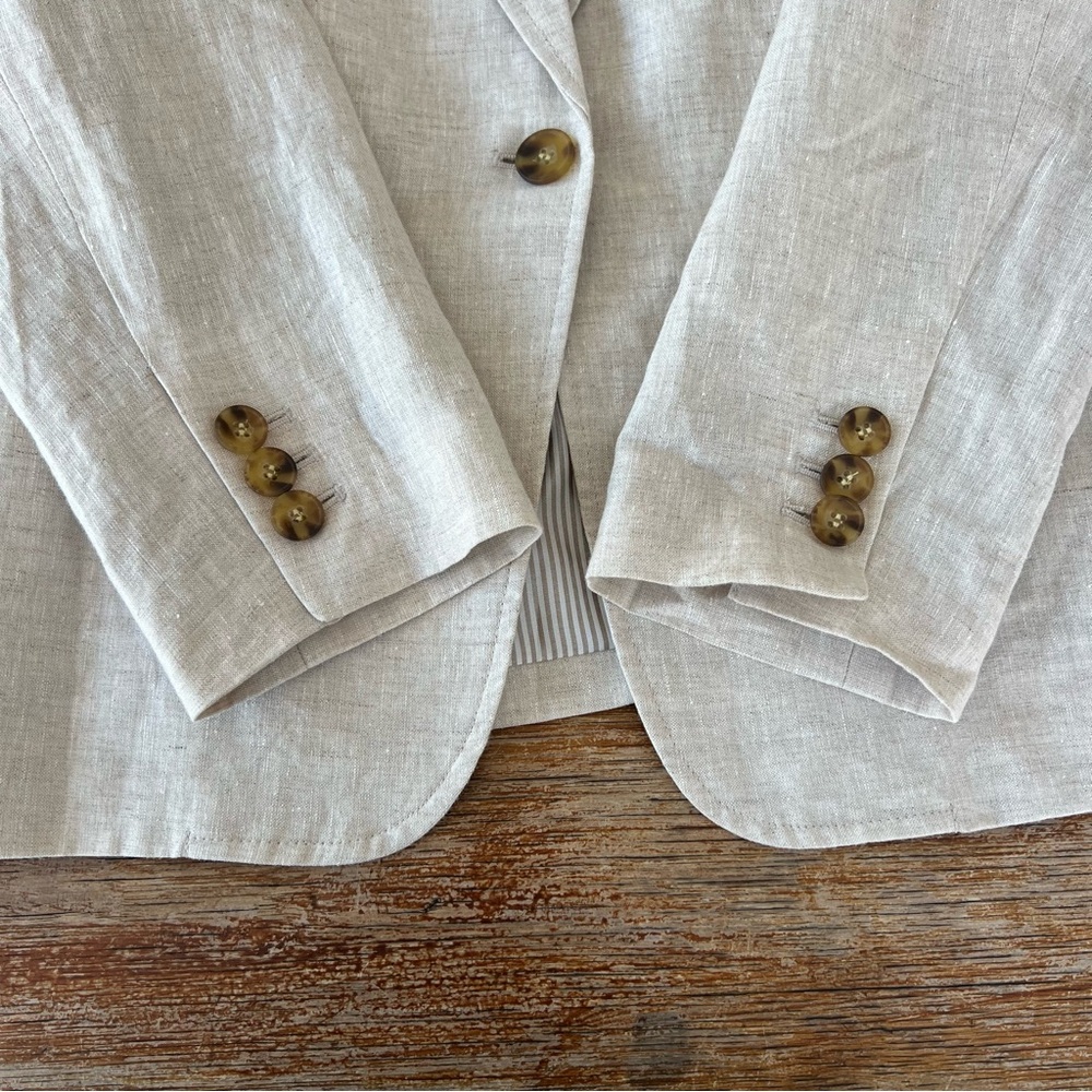 Talbots Linen Blazer Light Beige Classic Neutral One Button Women’s Size 16 - Picture 7 of 16